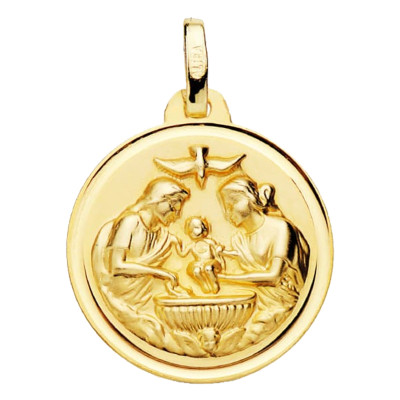 Médaille Ronde Baptême, Or Jaune 750, 18 mm - Lumiosa