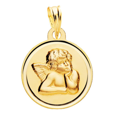 Médaille Ange Pensif, Or Jaune 750, 16 mm - Lumiosa