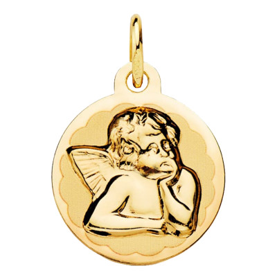 Médaille Ange Bébé, Or Jaune 750, 14 mm - Lumiosa