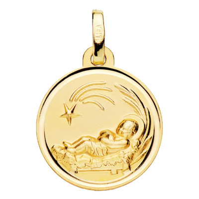 Médaille Enfant Jésus dans la crèche, Or Jaune 750, 16mm - Lumiosa