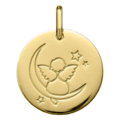 Médaille Ange sur la lune, Or Jaune 750, 16mm - Argyor