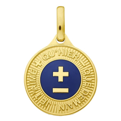 Médaille d'amour l'élégante, Résine Bleue & Or Jaune 750, 12mm - Augis