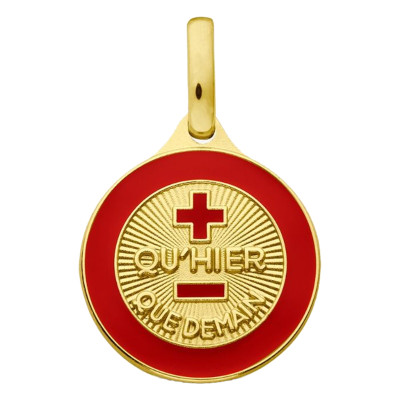 Médaille d'amour la charmante, Résine Rouge & Or Jaune 750, 12mm - Augis