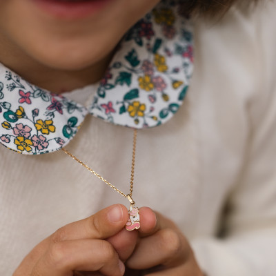 Pendentif Licorne Rose, Or Jaune 375 & Email - Bambins