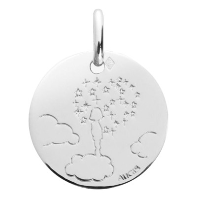 Médaille Enfant dans les Nuages, Or Blanc 750, 16mm - Augis