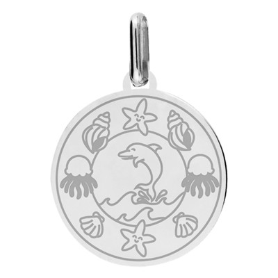 Médaille Monde Marin, Or Blanc, 16mm - Lucas Lucor