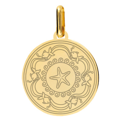 Médaille Etoile de mer & Poissons, Or Jaune, 16mm - Lucas Lucor