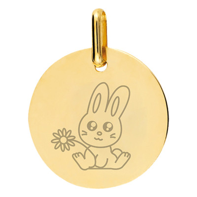 Médaille Lapin à la fleur, Or jaune, 16mm - Lucas Lucor