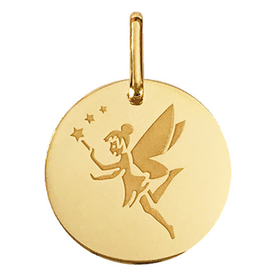 Médaille Petite Fée étoilée, Or jaune 750, 15mm - Lucas Lucor