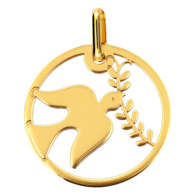 Médaille Colombe au Rameau Ajourée, Or Jaune, 15mm - Lucas Lucor