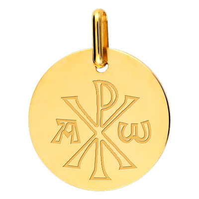 Médaille Chrisme, Or jaune 750, 15mm - Lucas Lucor