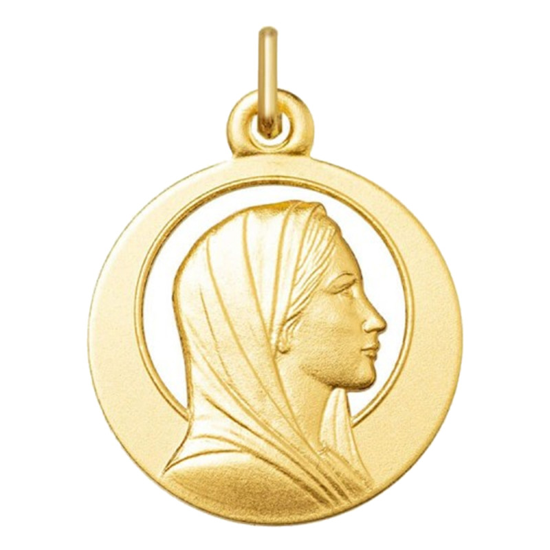 Médaille or jaune Vierge Marie bordure ajourée - Pendentif
