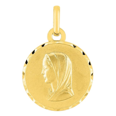Médaille Vierge Marie de profil, Or jaune 375, 15mm - Emanessence