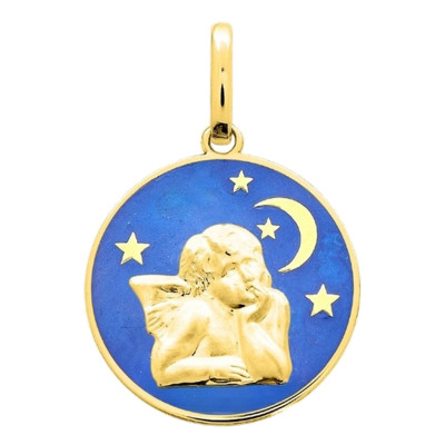 Médaille Ange de la Nuit, Or jaune 750 & Laque, 15mm - Emanessence
