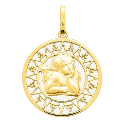 Médaille Ronde Ange, Or jaune 750, 18mm - Emanessence