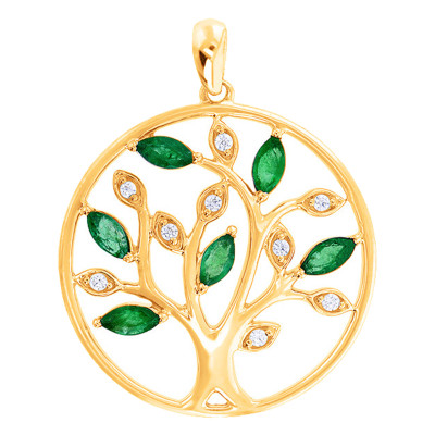 Pendentif Arbre de Vie Diamants & Emeraudes, Or jaune - Aurora