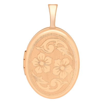 Pendentif Photo Ovale motif Fleur, Or Rose 375, 16x25mm - Emanessence