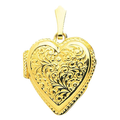 Pendentif Photo coeur arabesque, Or jaune 750, 22x23mm - Emanessence
