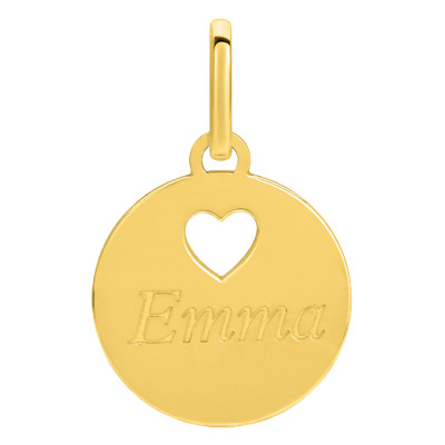 Pendentif Jeton Coeur personnalisable, Or jaune, 12mm - Emanessence
