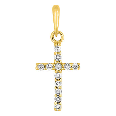 Pendentif Croix, Or Jaune 750 & Diamants 0,11 ct, 13.5x8.2mm - Emanessence