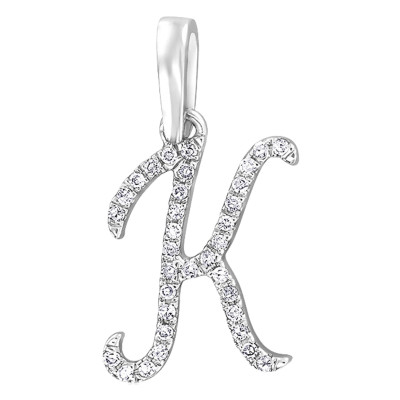 Pendentif lettre K, Or blanc 750 et diamants, 11x9mm - Allegoria