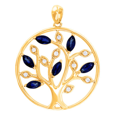 Pendentif Arbre de Vie Diamants & Saphirs, Or jaune, 20mm - Aurora