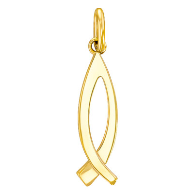 Pendentif Poisson Ichthus, Or Jaune, 21,90x5,80mm - Emanessence