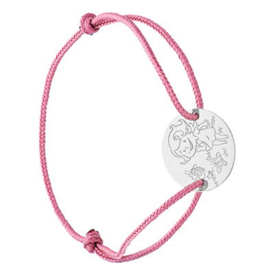 Bracelet Cordon Médaille Fille, Or Blanc 750 - La Fée Galipette