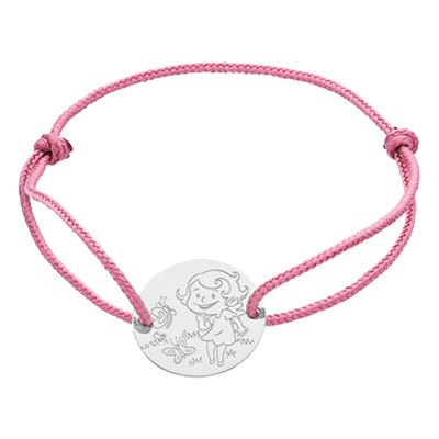 Bracelet Cordon Médaille Fille, Or Blanc 750 - La Fée Galipette