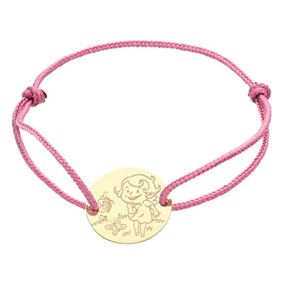 Bracelet Cordon Médaille Fille, Or Jaune 750 - La Fée Galipette