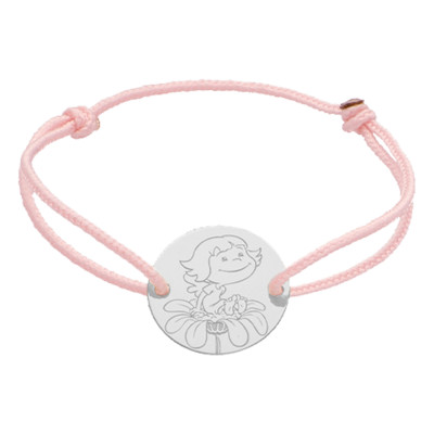 Bracelet Cordon Médaille Fleur, Or Blanc 750 - La Fée Galipette