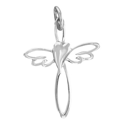 Croix ailée et Coeur, Or blanc 375, 28.82x19.5mm - Vandona