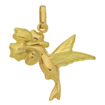 Pendentif Colibri & Hibiscus, Or jaune 750 - Rosatella