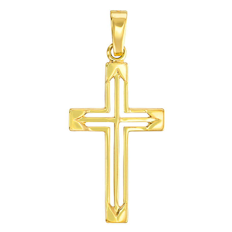 Pendentif Double Croix, Or Jaune 750, 15x32mm - Vandona