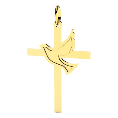 Pendentif Croix & Colombe, Or Jaune, 30mm - Lucas Lucor