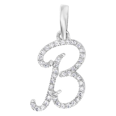 Pendentif lettre B, Or blanc 750 et diamants - Allegoria