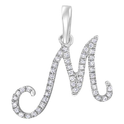 Pendentif lettre M, Or blanc 750 et diamants - Allegoria