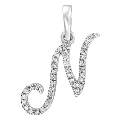 Pendentif lettre N, Or blanc 750 et diamants - Allegoria
