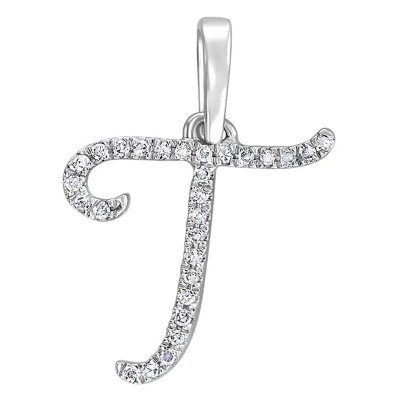 Pendentif lettre T, Or blanc 750 et diamants - Allegoria