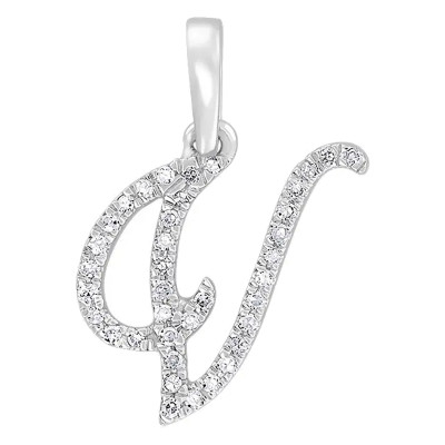 Pendentif lettre V, Or blanc 750 et diamants - Allegoria