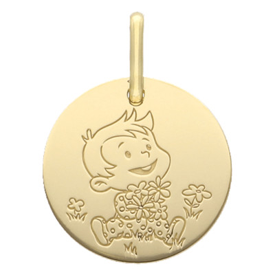 Médaille Garçon & Fleurs, Or Jaune, 16mm - La Fée Galipette