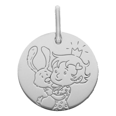 Médaille Garçon & Lapin, Or Blanc, 16mm - La Fée Galipette