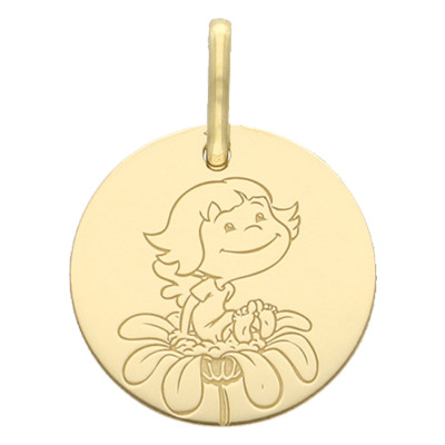 Médaille Fille sur fleur, Or Jaune, 16mm - La Fée Galipette