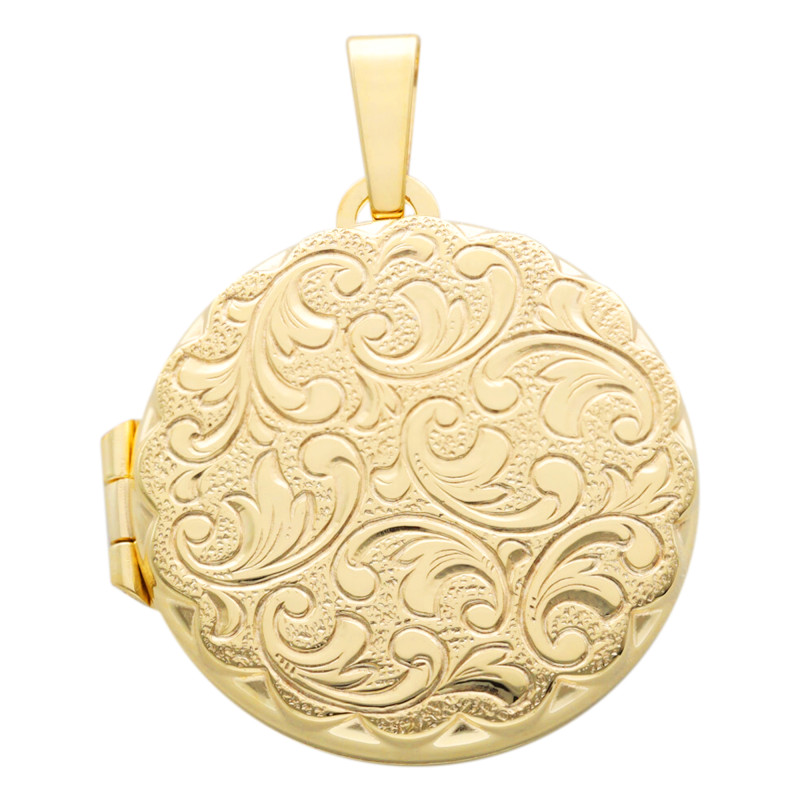 Pendentif Porte Photo Rond Arabesque, Or Jaune 375 - Vandona