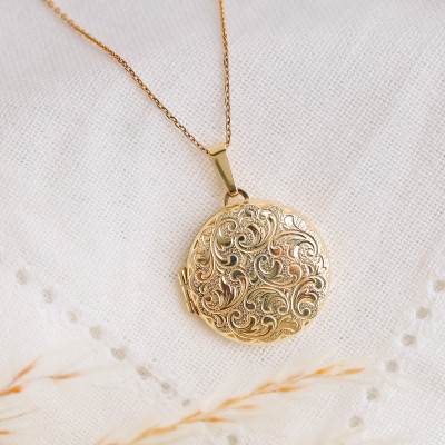 Pendentif Porte Photo Rond Arabesque, Or Jaune 375 - Vandona