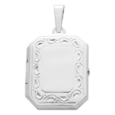 Médaillon Photo Octogone Texturé, Argent 925, 17x21m - Vandona