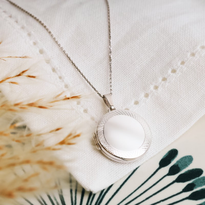 Pendentif Porte Photo Rond Texturé, Argent 925, 22 mm - Vandona