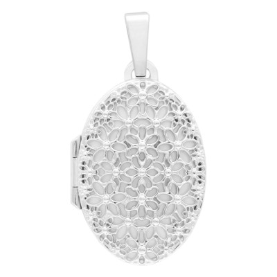 Pendentif Photo Ovale Dentelle Floral, Argent 925, 16x23mm - Vandona