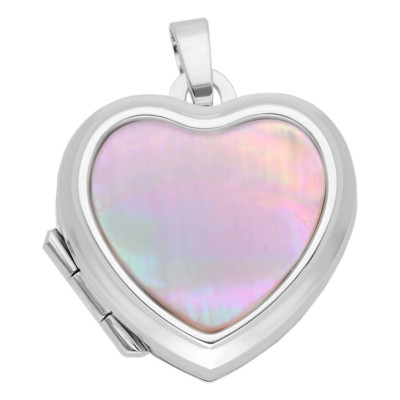 Médaillon Photo Coeur, Nacre Rose & Argent 925, 17x18mm - Vandona