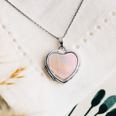 Médaillon Photo Coeur, Nacre Rose & Argent 925, 17x18mm - Vandona